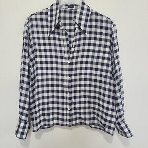 Joseph London Women’s Charlie Gingham Plaid Button Up Shirt Blue White Sz 42